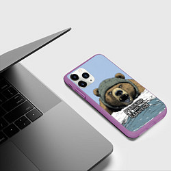 Чехол iPhone 11 Pro матовый Русский не сдаются - мощный медведь, цвет: 3D-фиолетовый — фото 2