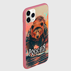 Чехол iPhone 11 Pro матовый Россия - медведь, цвет: 3D-малиновый — фото 2
