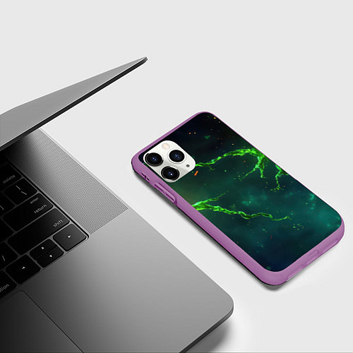 Чехол iPhone 11 Pro матовый Зеленые статичные брызги / 3D-Фиолетовый – фото 3