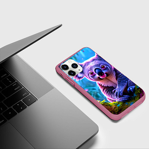 Чехол iPhone 11 Pro матовый Коала на дереве / 3D-Малиновый – фото 3