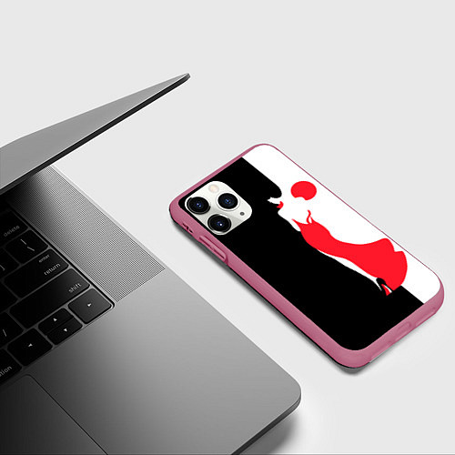 Чехол iPhone 11 Pro матовый Девушка в красном платье / 3D-Малиновый – фото 3