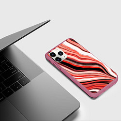 Чехол iPhone 11 Pro матовый Волнистые вертикальные чёрно-красные полосы, цвет: 3D-малиновый — фото 2