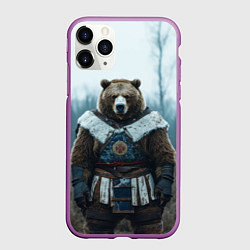 Чехол iPhone 11 Pro матовый Воин русский медведь, цвет: 3D-фиолетовый