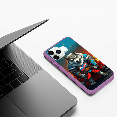 Чехол iPhone 11 Pro матовый Wolf Russia / 3D-Фиолетовый – фото 3