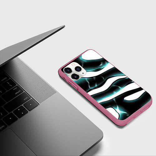 Чехол iPhone 11 Pro матовый Абстрактный черно-зеленый камуфляж / 3D-Малиновый – фото 3