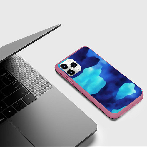 Чехол iPhone 11 Pro матовый Камуфляж в синих оттенках / 3D-Малиновый – фото 3