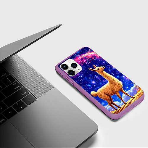 Чехол iPhone 11 Pro матовый Лама и звездное небо / 3D-Фиолетовый – фото 3