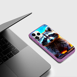 Чехол iPhone 11 Pro матовый Енот в огне, цвет: 3D-фиолетовый — фото 2