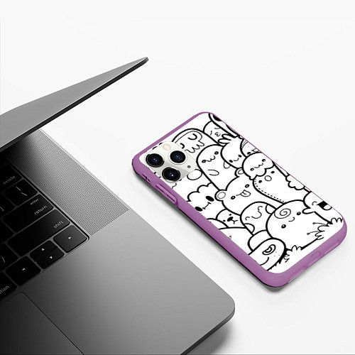 Чехол iPhone 11 Pro матовый Doodle monsters / 3D-Фиолетовый – фото 3