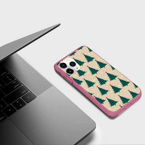 Чехол iPhone 11 Pro матовый Новогодняя ель / 3D-Малиновый – фото 3