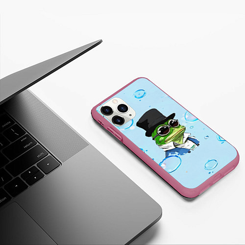 Чехол iPhone 11 Pro матовый Pepe в шляпе / 3D-Малиновый – фото 3