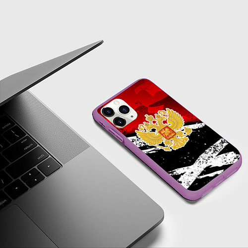 Чехол iPhone 11 Pro матовый Герб России - богровый / 3D-Фиолетовый – фото 3