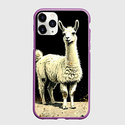 Чехол iPhone 11 Pro матовый Лама на черном, цвет: 3D-фиолетовый
