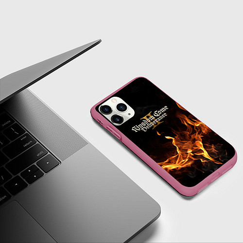 Чехол iPhone 11 Pro матовый Kingdom Come Deliverance 2 лого и огонь / 3D-Малиновый – фото 3