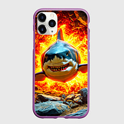 Чехол iPhone 11 Pro матовый Акула в огне, цвет: 3D-фиолетовый