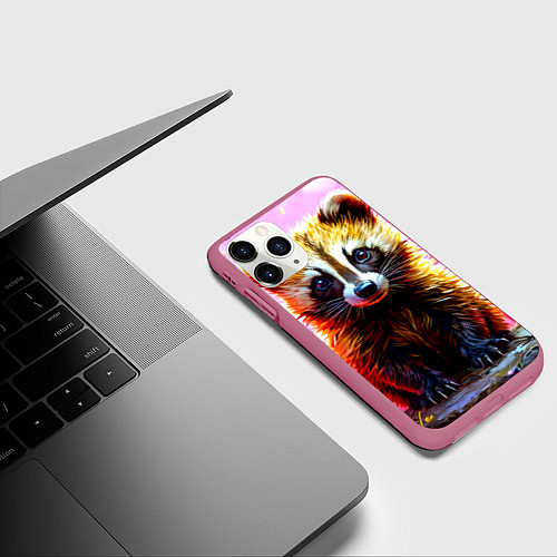 Чехол iPhone 11 Pro матовый Росомаха в розовом лесу / 3D-Малиновый – фото 3
