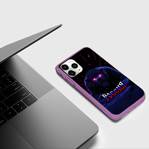 Чехол iPhone 11 Pro матовый Россия агрессивный медведь / 3D-Фиолетовый – фото 3