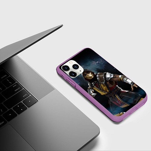 Чехол iPhone 11 Pro матовый Mortal Kombat - Скорпион / 3D-Фиолетовый – фото 3