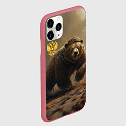 Чехол iPhone 11 Pro матовый Русский бурый медведь, цвет: 3D-малиновый — фото 2