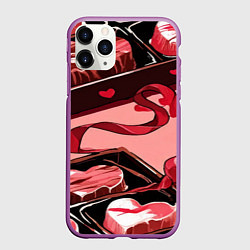 Чехол iPhone 11 Pro матовый Шоколадки в форме сердца, цвет: 3D-фиолетовый