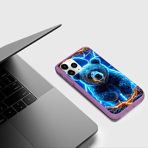Чехол iPhone 11 Pro матовый Медведь и молния / 3D-Фиолетовый – фото 3
