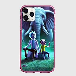 Чехол iPhone 11 Pro матовый Рик и Морти - портрет на фоне слона, цвет: 3D-малиновый