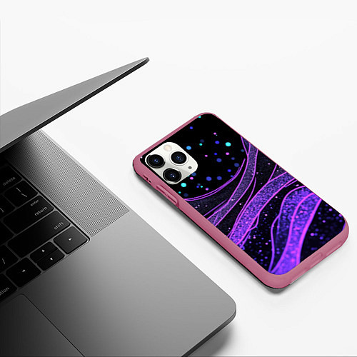 Чехол iPhone 11 Pro матовый Фиолетовые абстрактные ленты / 3D-Малиновый – фото 3