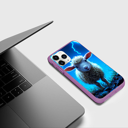 Чехол iPhone 11 Pro матовый Овечка в разрядах молнии / 3D-Фиолетовый – фото 3