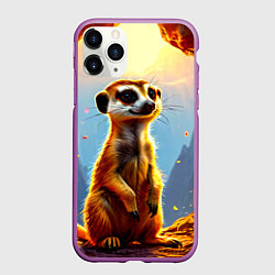 Чехол iPhone 11 Pro матовый Сурикат в огне, цвет: 3D-фиолетовый