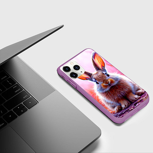 Чехол iPhone 11 Pro матовый Зайчик в розовом / 3D-Фиолетовый – фото 3