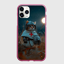 Чехол iPhone 11 Pro матовый Котенок рыцарь, цвет: 3D-малиновый