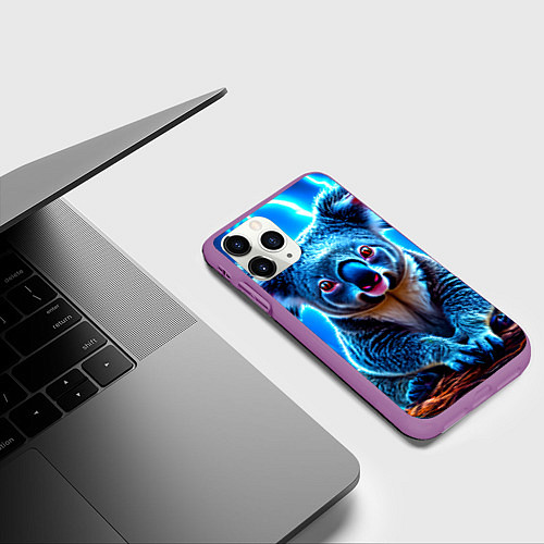 Чехол iPhone 11 Pro матовый Коала в разрядах молний / 3D-Фиолетовый – фото 3