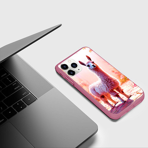 Чехол iPhone 11 Pro матовый Альпака в розовом / 3D-Малиновый – фото 3