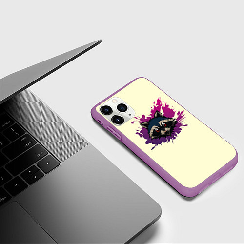 Чехол iPhone 11 Pro матовый Дикий енот / 3D-Фиолетовый – фото 3