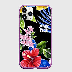 Чехол iPhone 11 Pro матовый Tropical flowers - aloha, цвет: 3D-фиолетовый