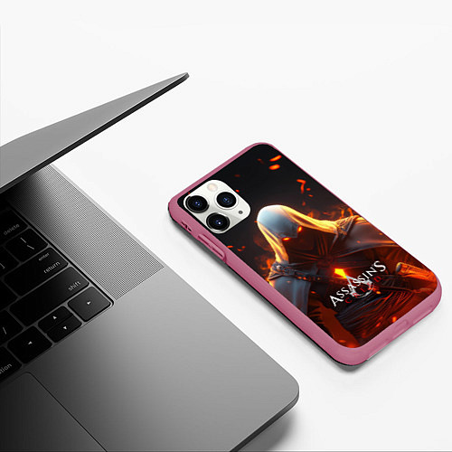 Чехол iPhone 11 Pro матовый Assassins Creed fire / 3D-Малиновый – фото 3