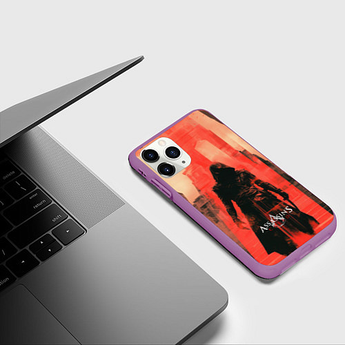 Чехол iPhone 11 Pro матовый Assassins Creed black ninja / 3D-Фиолетовый – фото 3