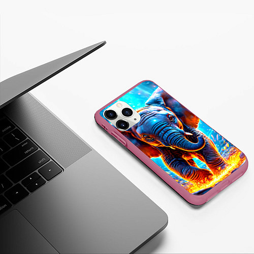 Чехол iPhone 11 Pro матовый Слон и искры под ногами / 3D-Малиновый – фото 3