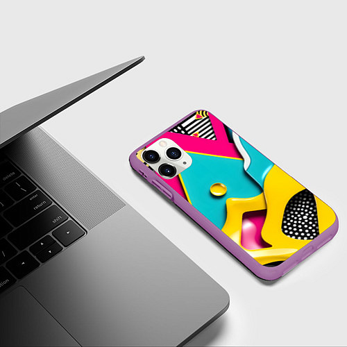 Чехол iPhone 11 Pro матовый Праздничная абстракция / 3D-Фиолетовый – фото 3