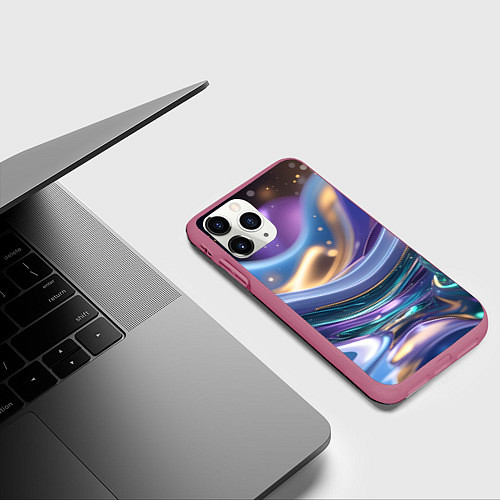 Чехол iPhone 11 Pro матовый Космическая краска / 3D-Малиновый – фото 3