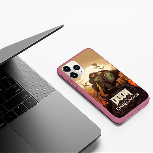 Чехол iPhone 11 Pro матовый Палач рока Doom the dark ages / 3D-Малиновый – фото 3