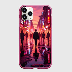Чехол iPhone 11 Pro матовый Вечерний мегаполис, цвет: 3D-малиновый