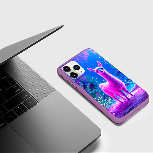 Чехол iPhone 11 Pro матовый Лама в розовом / 3D-Фиолетовый – фото 3