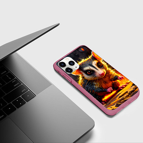 Чехол iPhone 11 Pro матовый Опоссум в огне / 3D-Малиновый – фото 3