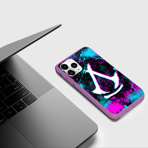 Чехол iPhone 11 Pro матовый Assassins creed shadows - neon color / 3D-Фиолетовый – фото 3