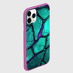 Чехол iPhone 11 Pro матовый Зеленые плиты с фиолетовым разломом, цвет: 3D-фиолетовый — фото 2