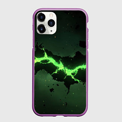 Чехол iPhone 11 Pro матовый Неоновая плита с зеленым разломом, цвет: 3D-фиолетовый