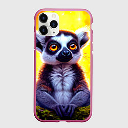 Чехол iPhone 11 Pro матовый Лемур желтый закат, цвет: 3D-малиновый