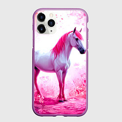 Чехол iPhone 11 Pro матовый Белая лошадь с розовой гривой, цвет: 3D-фиолетовый