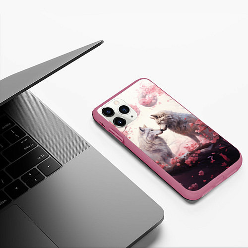 Чехол iPhone 11 Pro матовый Волчья гармония / 3D-Малиновый – фото 3